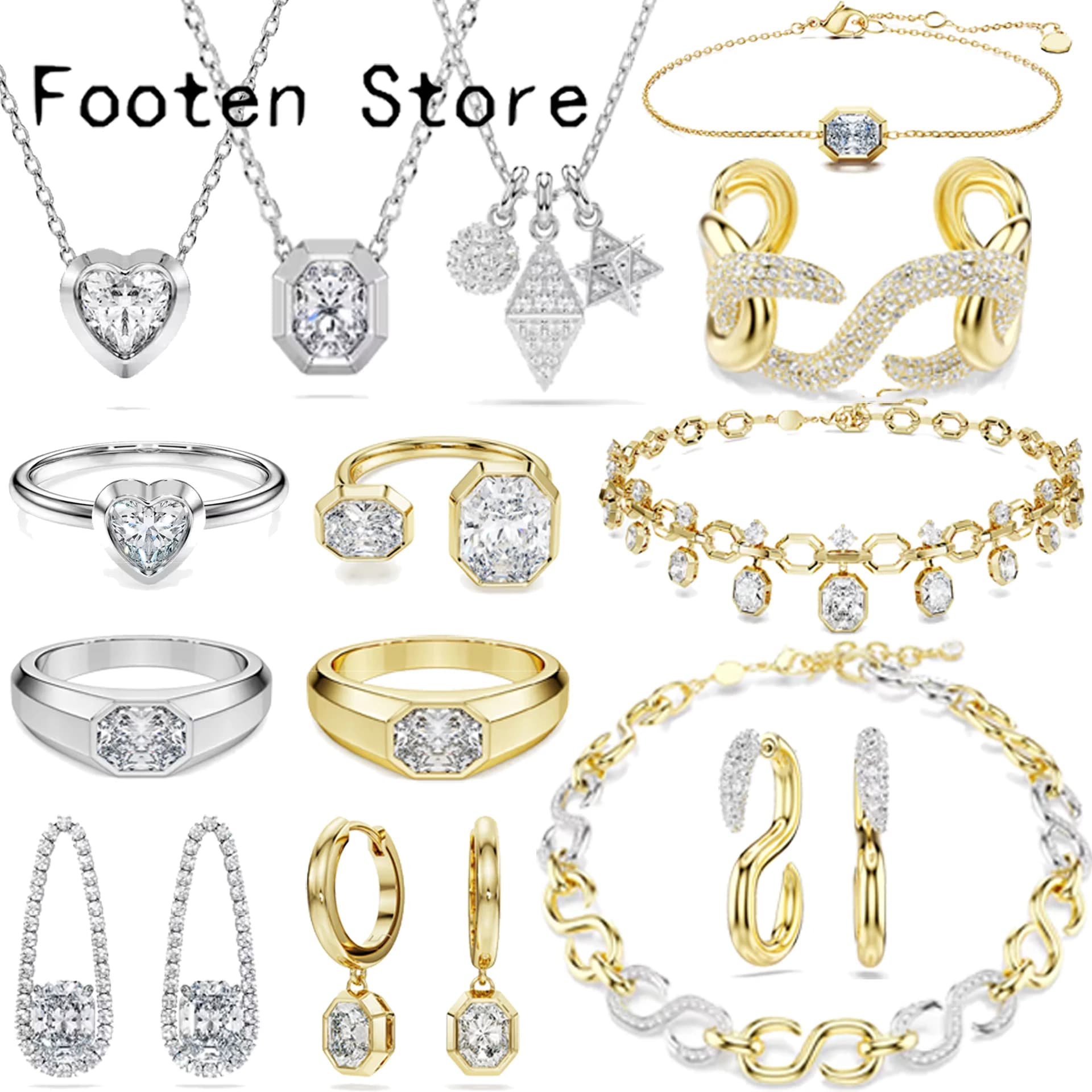 Nuova Tendenza 2026: Set di Gioielli di Lusso Raffinati, Collana, Bracciale, Anello e Orecchini in Oro e Argento con Cristalli Geometrici, Regalo di Moda per Donne
