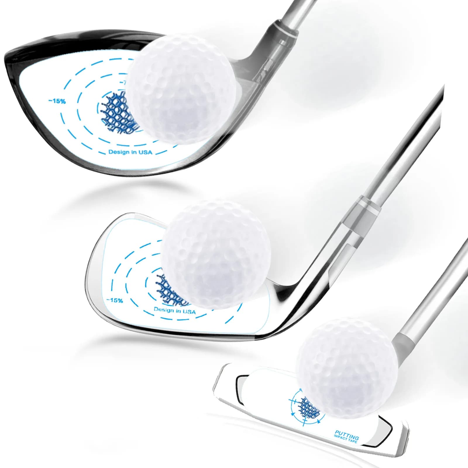 Nastro per impatto da golf 150 pezzi Set di valore Etichette adesive per impatto per mazze da golf per driver Ferri da stiro Putter, Aiuto per l'allenamento autoinsegnamento