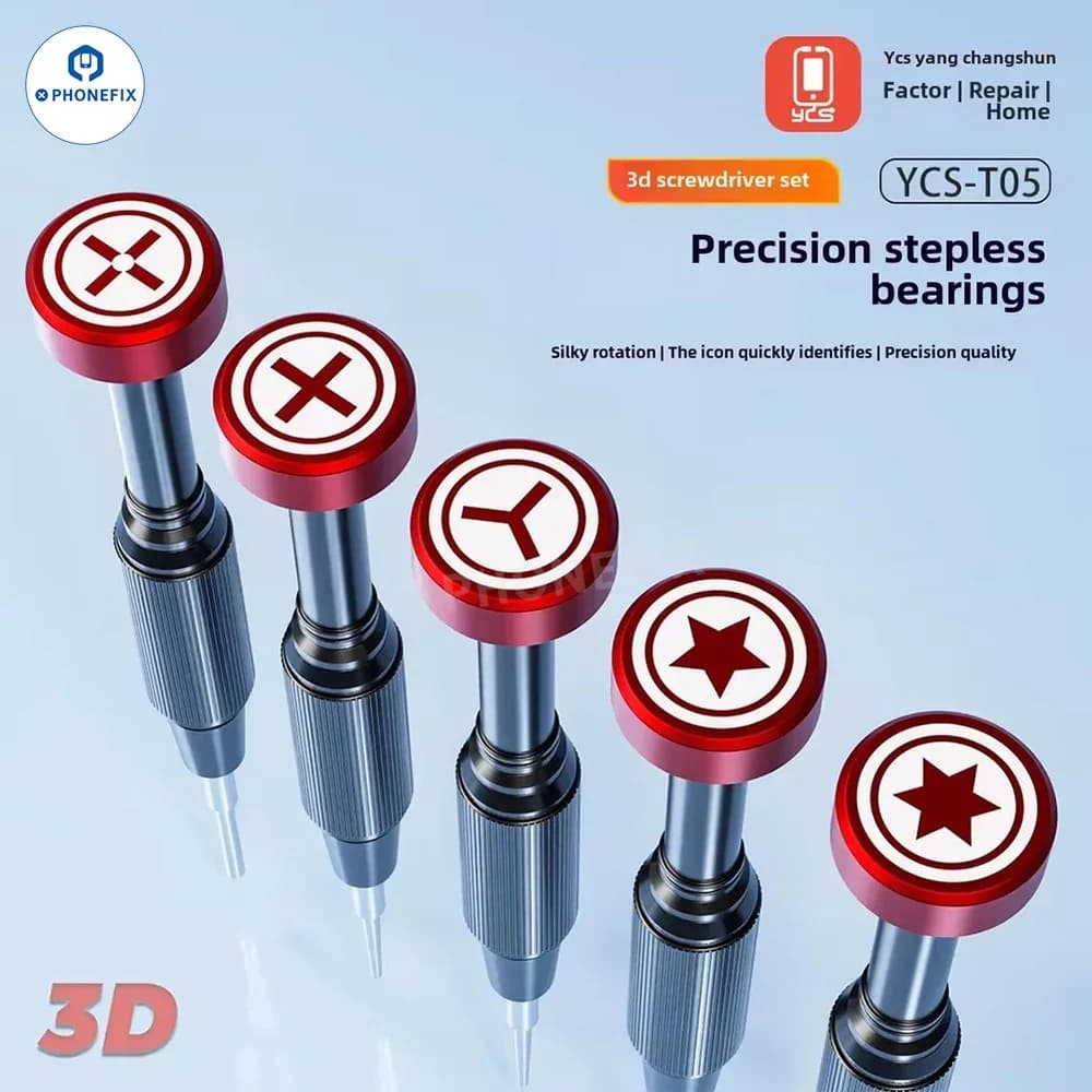 YCS-T05 3D Screwdriver Set Magnetic Tips Disassembly Tool 5 in 1 for iPhone 6-16 Laptop Repair Tool for Cell Phone