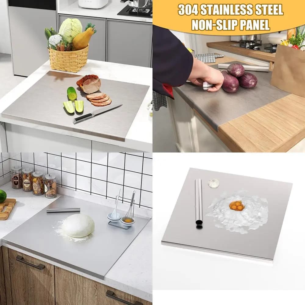Large stainless steel cutter with lip, ideal for cooking, meat, vegetables, fruit, cheese, bread cut, 35,4 l x 19,7 l