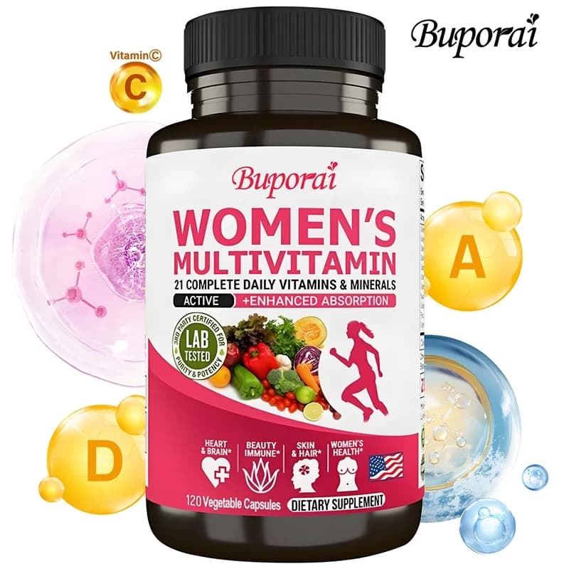 Multivitamin and multimineral supplement daily for women: energy and immune support, nourish hair, skin and nails, not GMO
