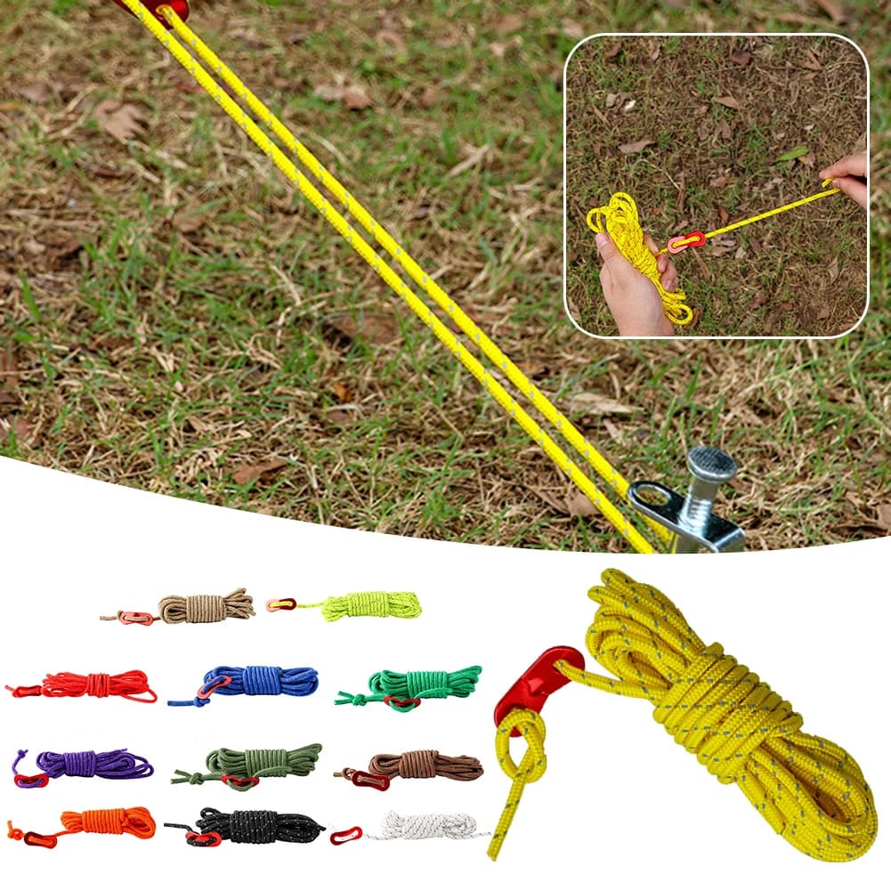 Outdoor Guy Lines Tent Cords Reflective Camping Rope 4mm Multifunctional Tent Wind Rope for Tarpaulin Canopy Shelter Camping
