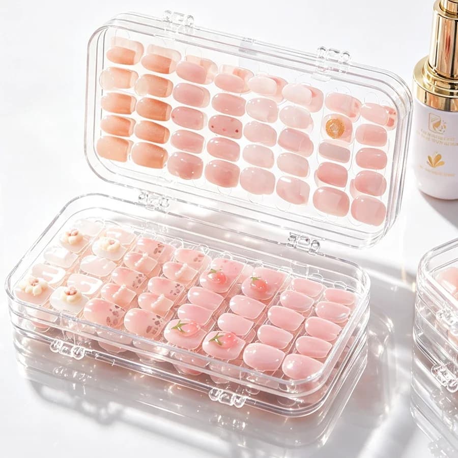 Clear Foldable Press On Nail Storage Box, Dustproof Nail Tips Display Organizer Case for Salon & DIY Nail Design