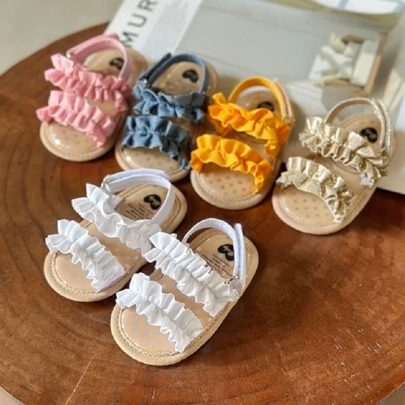 Sandali da bambina con volant Bowknot Premium suola morbida antiscivolo punta aperta traspirante estate all'aperto scarpe da primo camminatore sandali da bambino