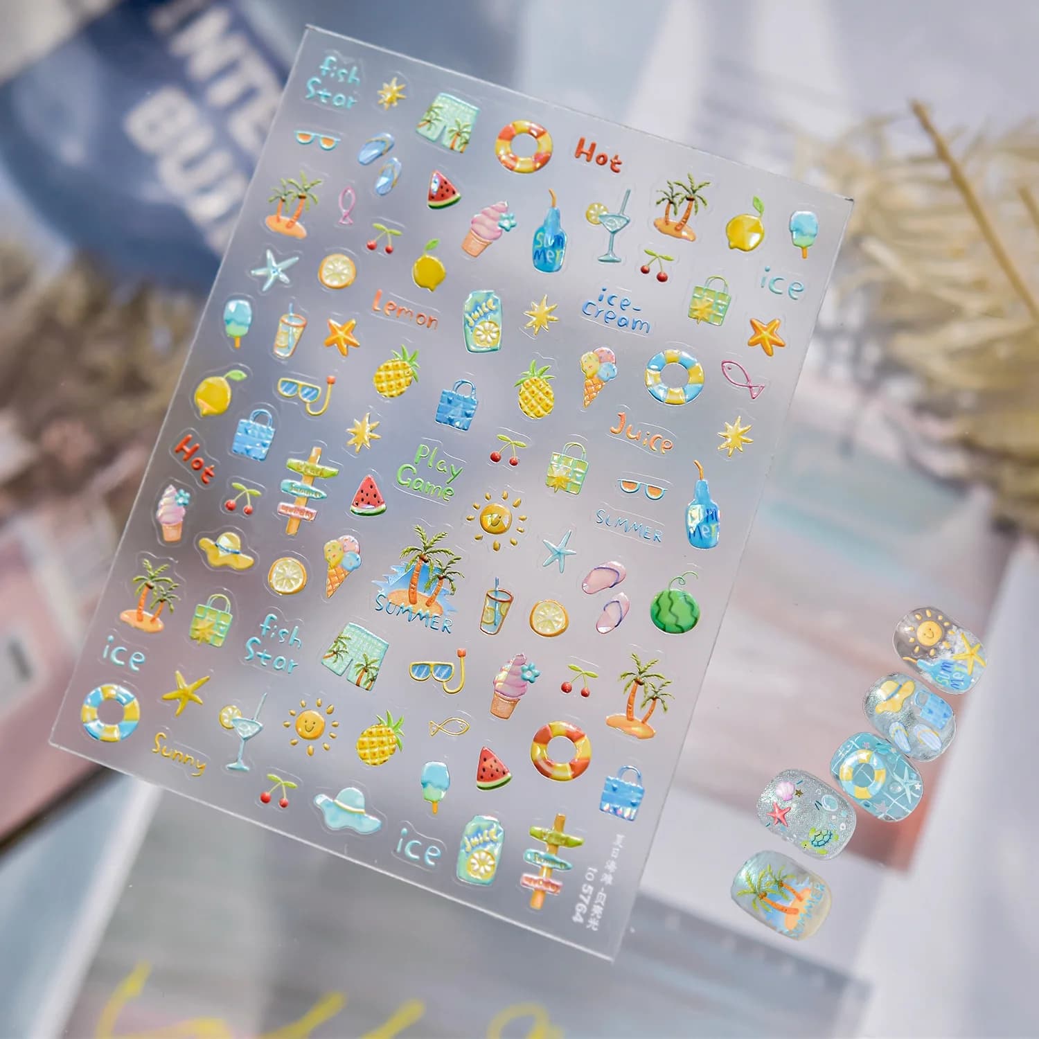 1 Pezzo Adesivi per Unghie Estivi in Rilievo con Palme e Ananas, Accessori per Nail Art, Stile Estivo Pastello per Vacanze Soleggiate
