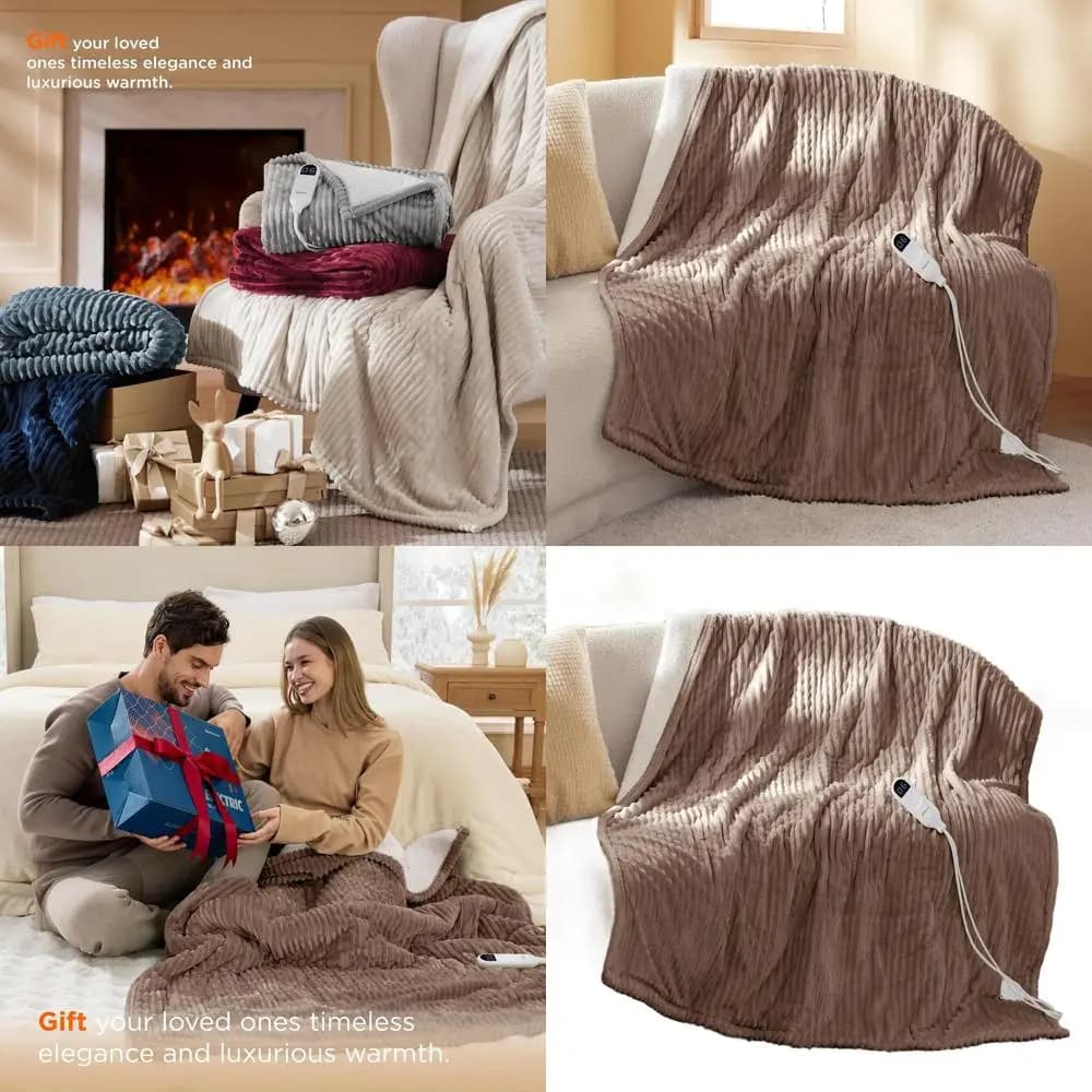 Coperta Riscaldata in Flanella con 4 Timer, 6 Livelli di Calore, Spegnimento Automatico - Regalo Ideale per Nonna (50x60 pollici, Marrone)
