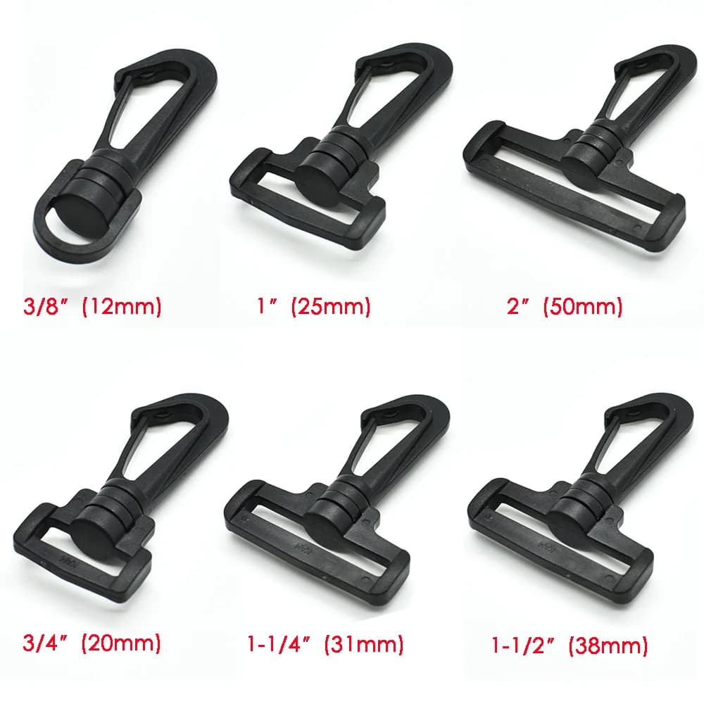 10 pezzi 6 dimensioni Pick fettuccia 1/2 "~ 2" moschettoni girevoli in plastica Hardware fibbia a sgancio laterale Paracord cinghie zaino parti della borsa