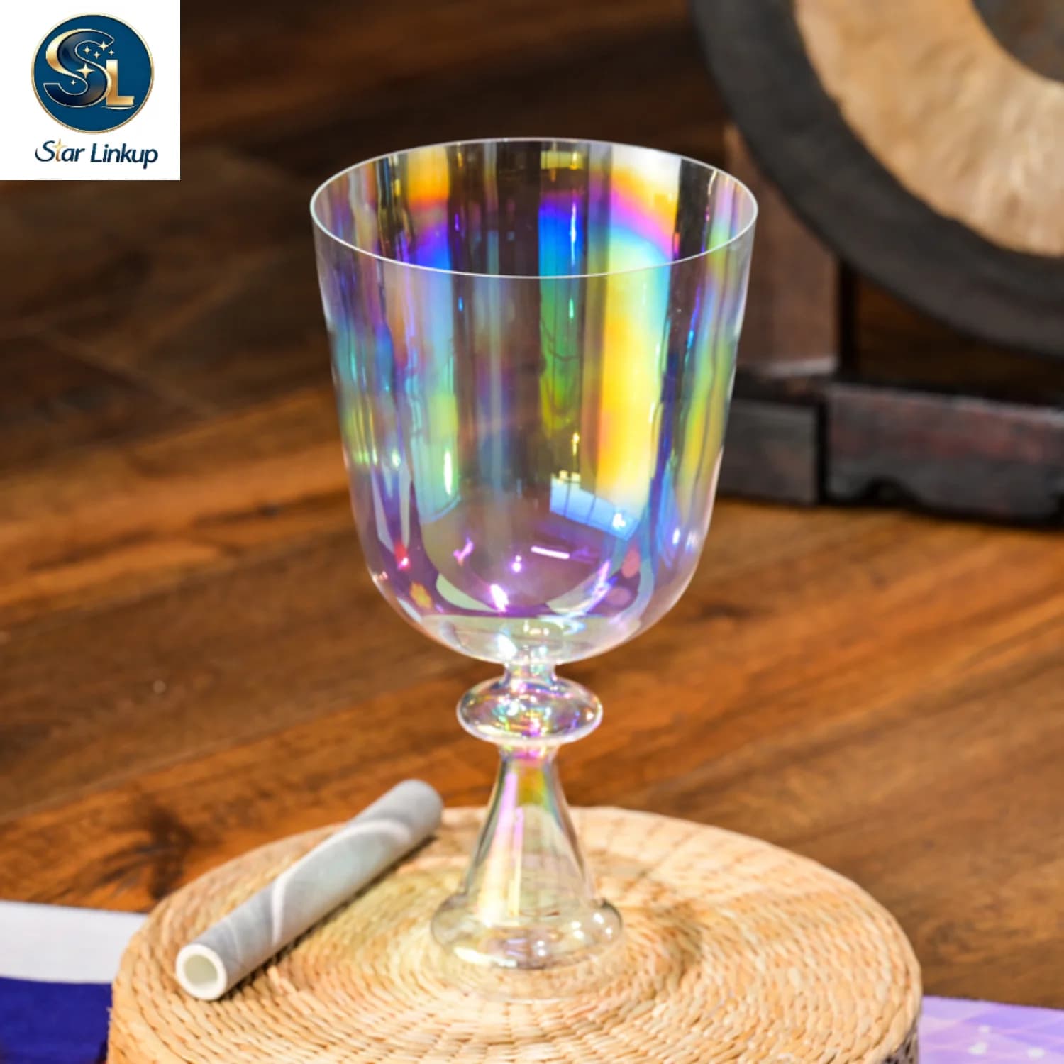STAR LINKUP 7‑8.5 Inch Transparent Rainbow Quartz Crystal Chalice Singing Bowl 432Hz/440Hz Note Sound Healing Chakra Balancing Yoga Meditation Sound Bath Percussion Instrument With Mallet
