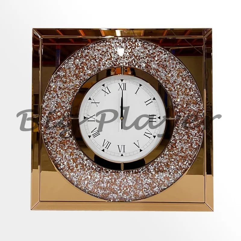 Orologio da parete a specchio Orologio da parete con diamanti Decorazione europea Orologio da parete in vetro per soggiorno Semplice arte della moda