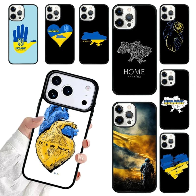 Love Heart U=krain=e Map Flag Pattern Phone Case For iPhone 17 16 15 14 13 12 11 Pro Max 17air Shockproof Cover Fundas