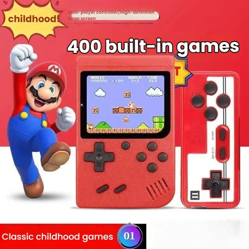 La piccola console di gioco portatile per bambini con giochi classici retrò rossi con ricarica di 400 giochi può essere collegata alla TV