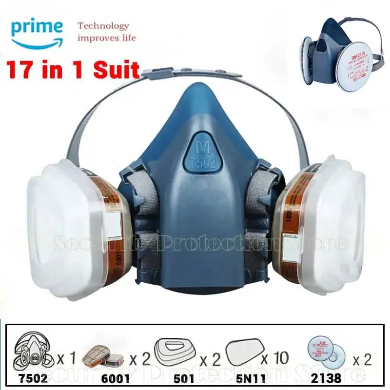 17in1 7502 Dust Gas Breather Half Face Dust Mask for Paint Spray Organic Vapor Filter Chemical Gas Safety at Work for 3M