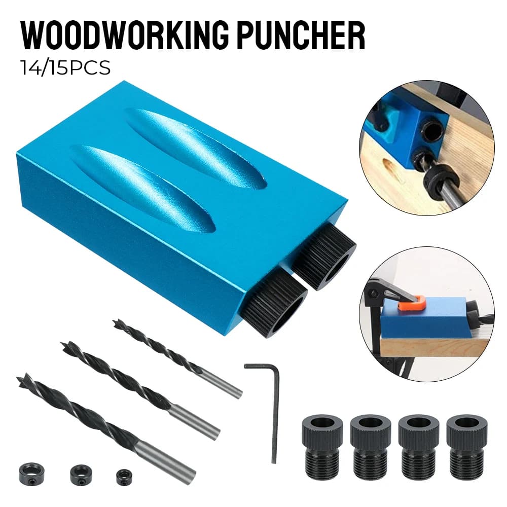 7/14/15 pieces 15 degrees kit of masks for pocket holes working wood drilling rig drilling guide with drill bit set