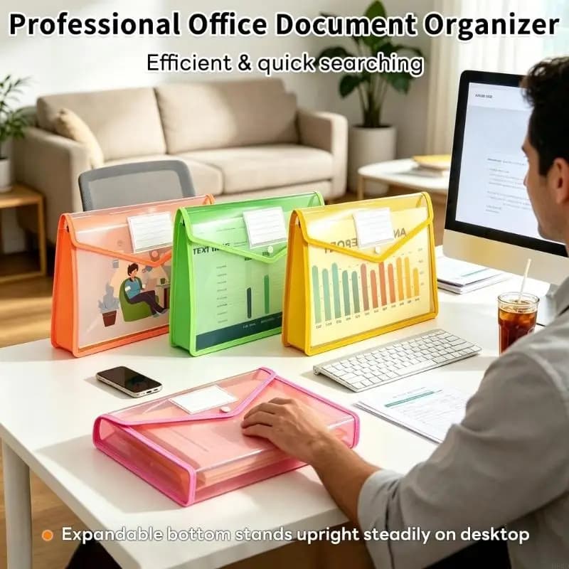 6Pcs Expandable Clear Plastic File Folders with Button Closure Large Capacity Waterproof Document Organiser Case for H8WD