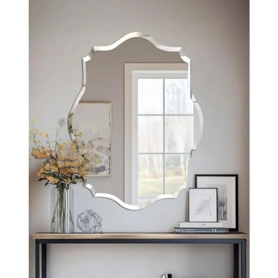 Specchio da Parete Senza Cornice con Bordo Ondulato: Specchio Ovale Decorativo con Bordo Argentato Smussato per Bagno e Camera da Letto