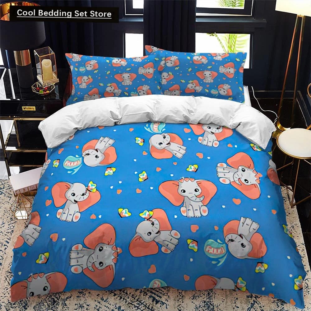 Copripiumino per bambini con cartoni animati di elefanti animali Set di biancheria da letto matrimoniale Queen King Copripiumino per animali selvatici 2_3 pezzi Copripiumino in poliestere
