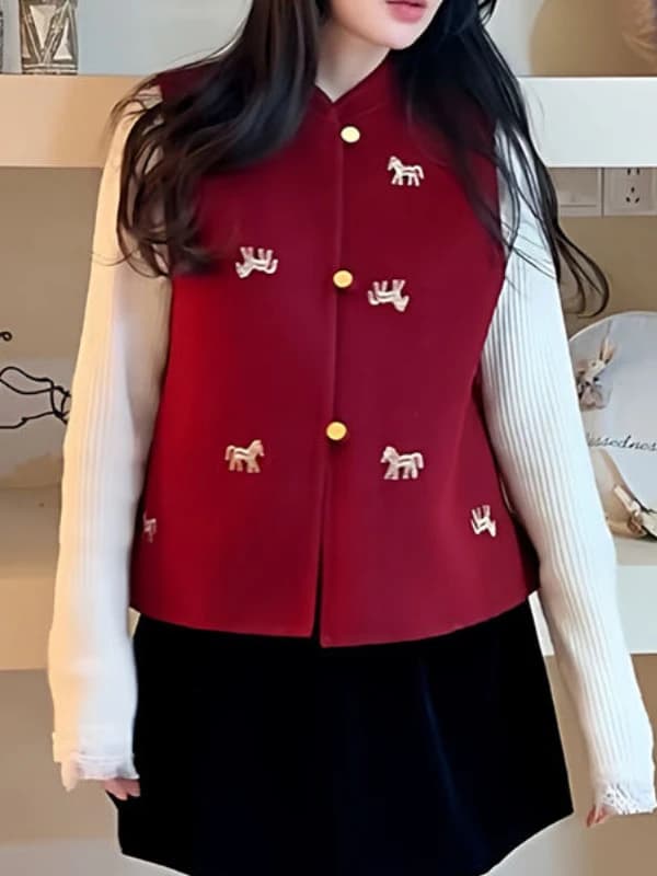 New Chinese Style Women's Jacket 2026 Early Spring Large Size Fat MM Little Embroidery Red Jacket Stand Collar Retro Top