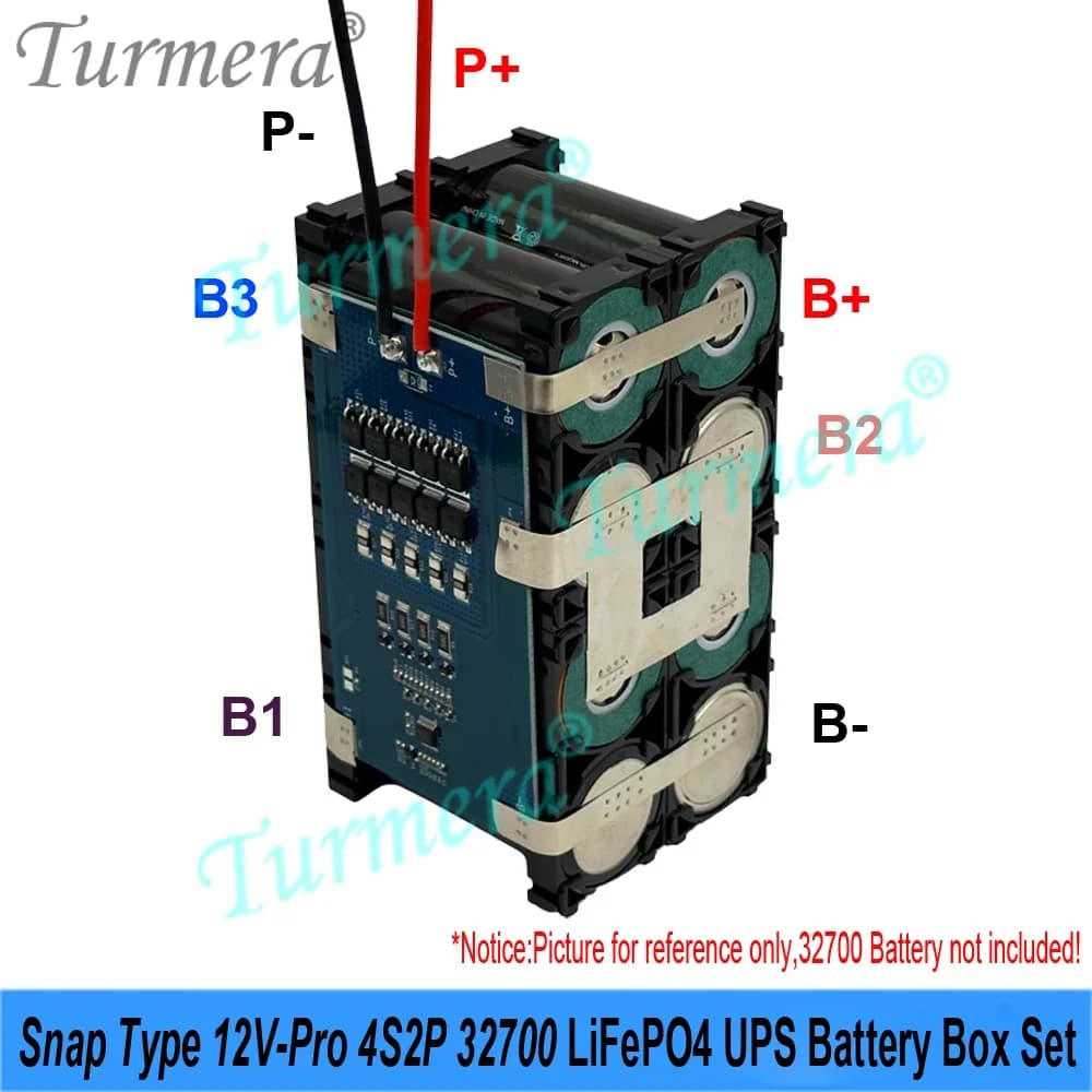 12V Pro 4S2P 32700 LiFePO4 Battery Box Kit 12.8V 40A Balance BMS Holder Custom Displayer/USB Module for DIY Power Bank Snap Type