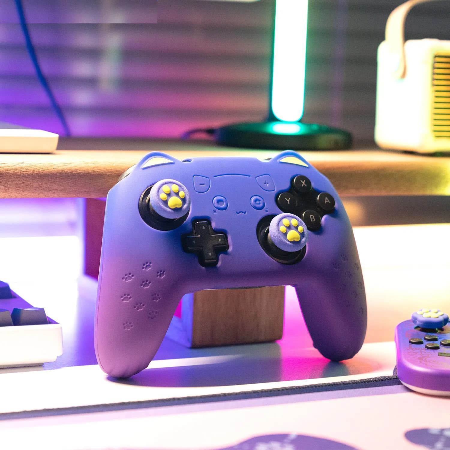Blue Purple Cat Paw Silicone Soft Shell Gamepad Skin per Nintendo Switch Pro NS custodia per Controller di gioco Thumb Stick Grip Cap Cover