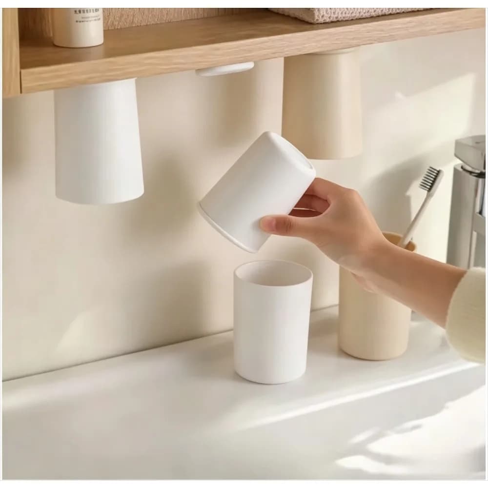 Magnetic Inverted Mouthwash Cup No Drill Bathroom Mirror Cabinet Holder Toothbrush Tumbler Storage Organizer for Home Couple