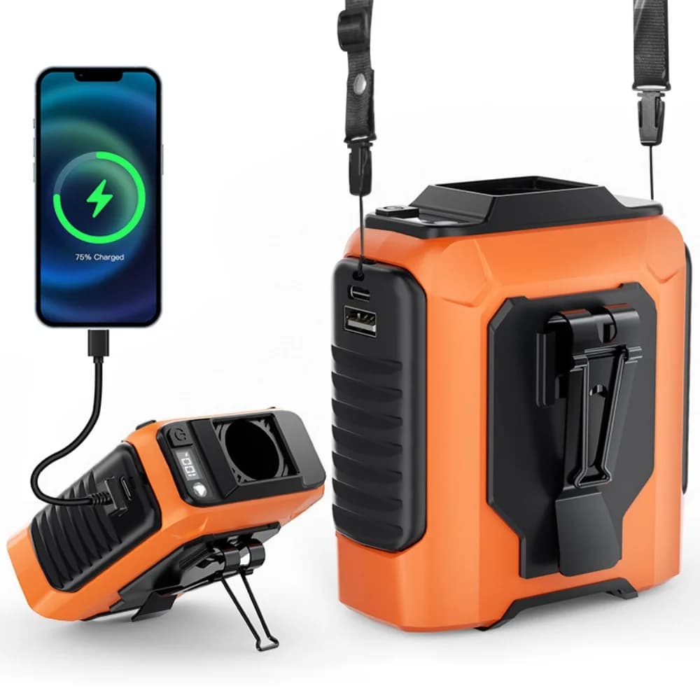Ventilatore da cintura portatile Illuminazione a LED Ventilatore da collo sospeso 4000mAh con luce a LED e funzione Power Bank per giochi e lavoro all'aperto