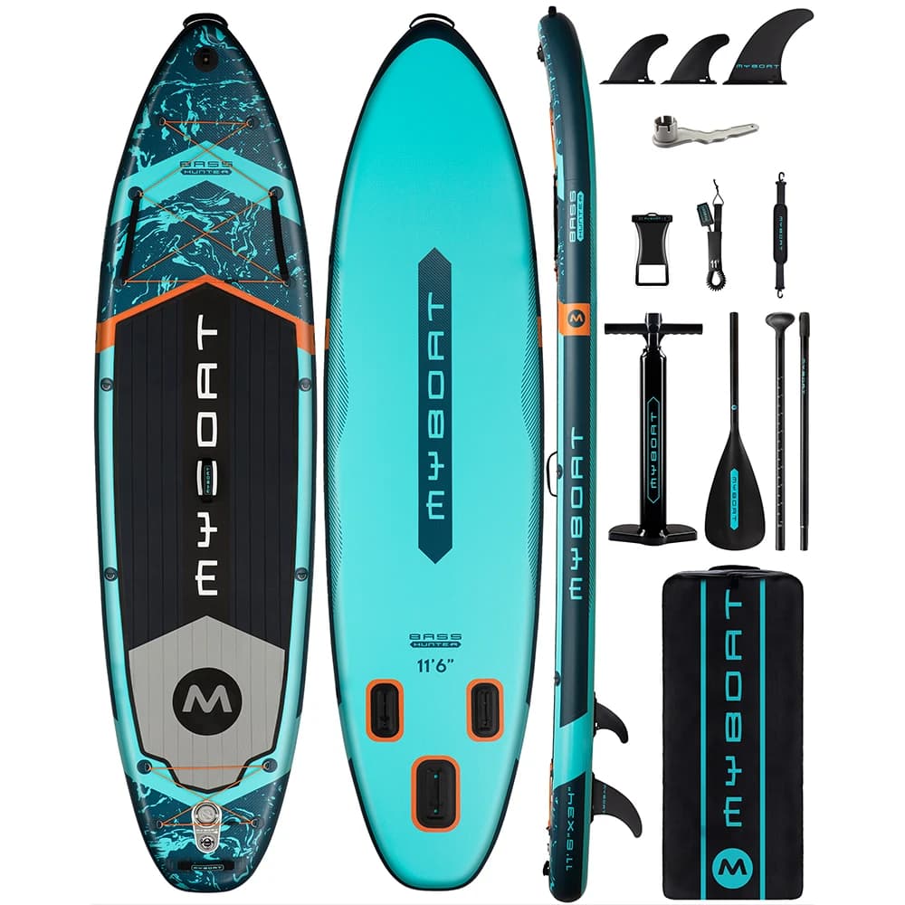 Myboat BASS HUNTER Green SUB Tavola da paddle gonfiabile impermeabile 11'6''x35''x6'' Pesca acquatica con accessori SUP сап soltрд