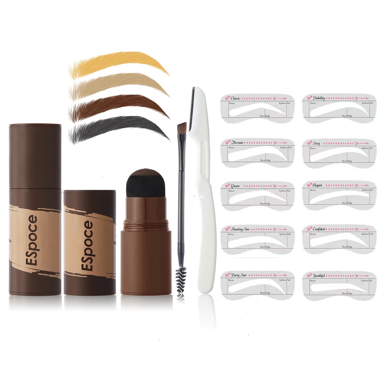 Pudaier Complete Eyebrow Powder Stamp Shaping Kit Brushes Eyebrow Paint Eyebrow Pencil Eye Brows Stencil Hairline Enhance Stick