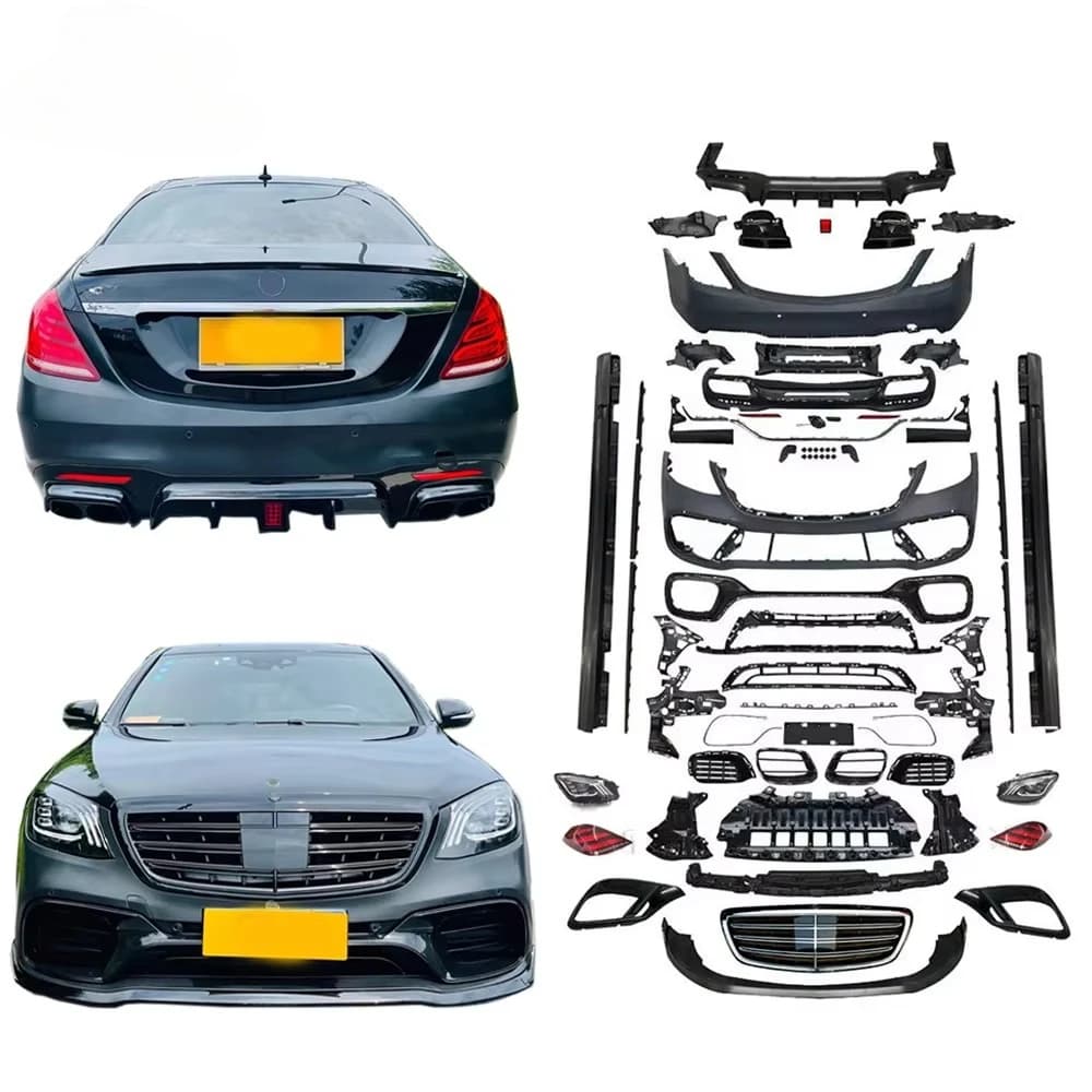 For S Class W222 Old To New S63 TI+KO B700 Style Body Kit 2014~2018Y Front Bumper Rear Bumper Rear Diffuser Exhaust Tips Grille