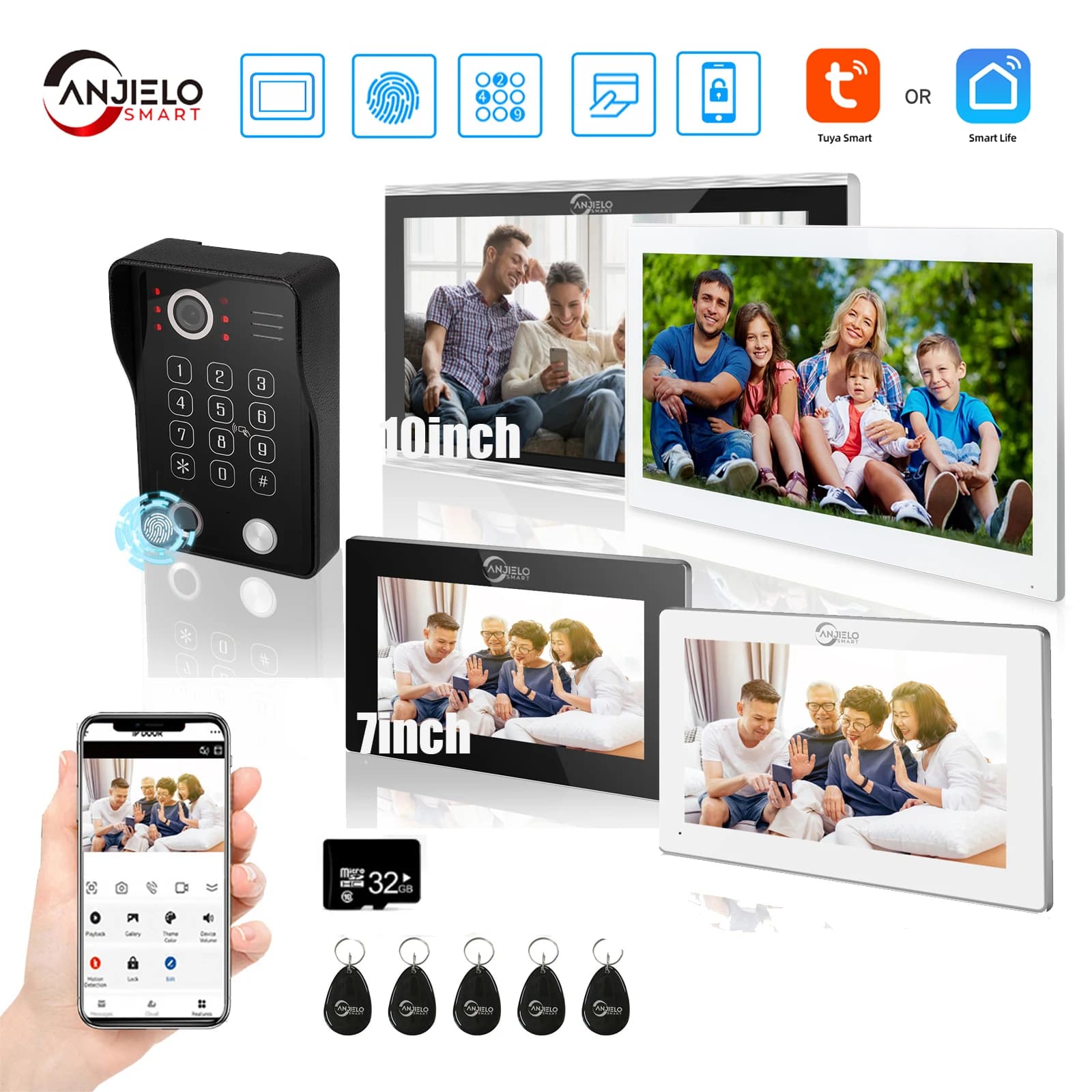 Tuya 7/10 pollici videocitofono citofono Touch Screen con campanello cablato 1080P 148 ° WiFi Password Fingerprint Card Swipe Monitor