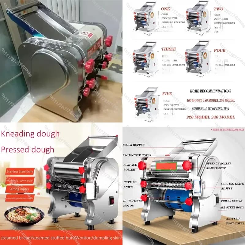 Electric Noodle Press Machine Stainless Steel Dough Roller Kneader for Pasta Dumpling Skin Maker Automatic Household Kitchen