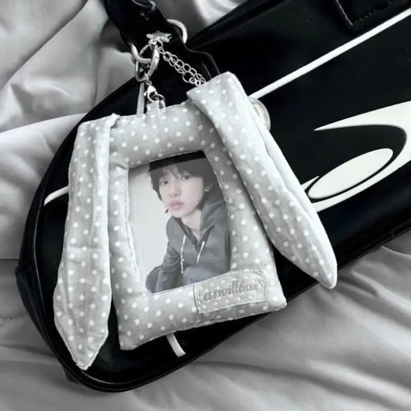 .Hot Sale-Y2K Polka Dot Rabbit Ears Card Holder Keychain 3-inch Kpop Photocard Holder Gift Korean Style Bag Pendant Hot