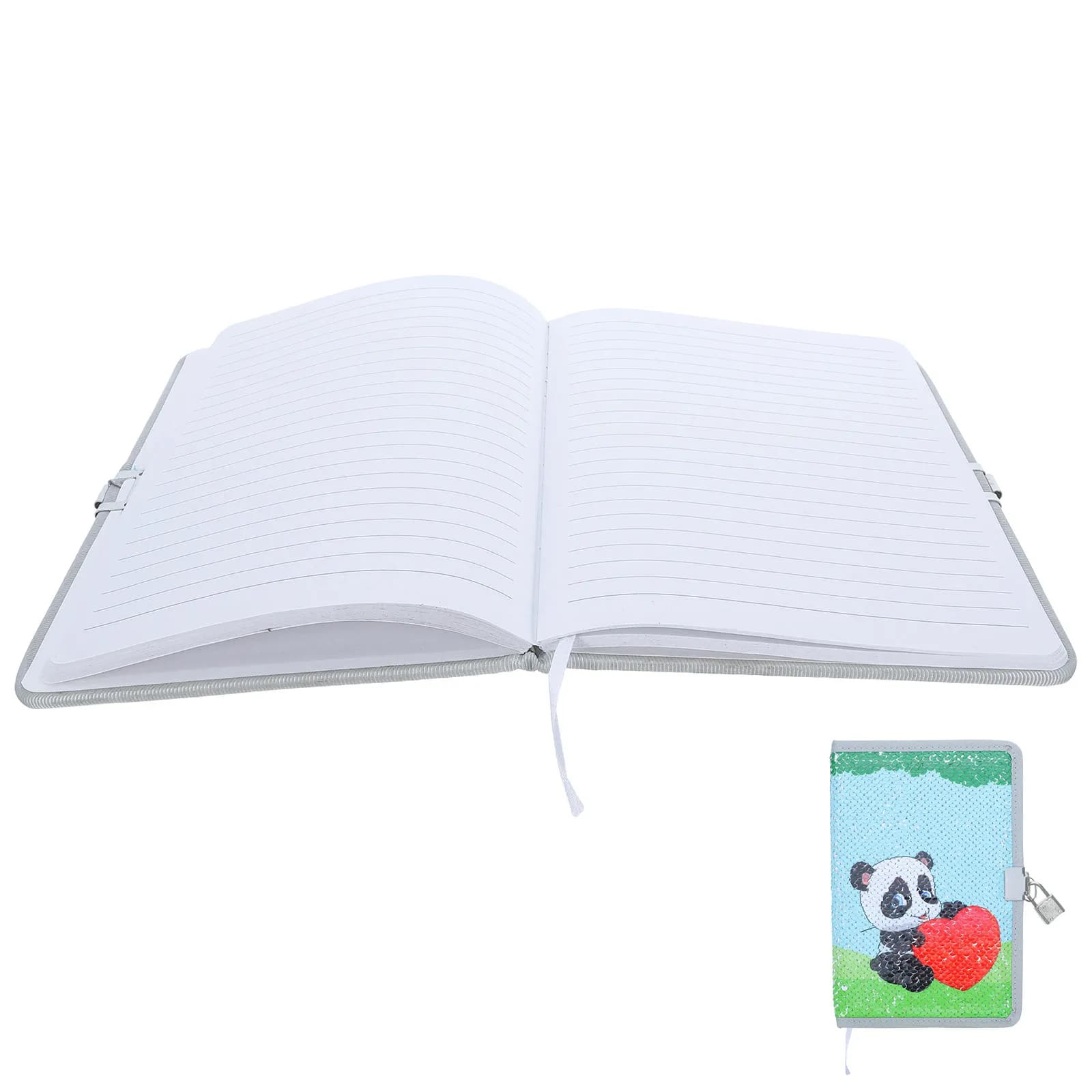 A5 Panda Notebook Reversible Sequin Cover Locked Diary for Journal School Writing Sketchbook Travel Diary