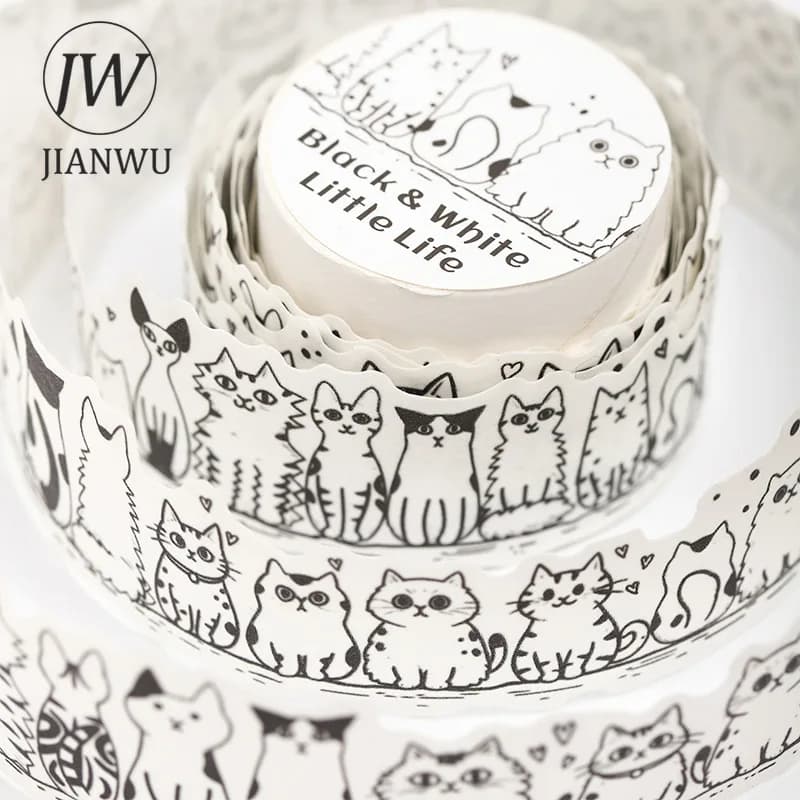 JIANWU 30mm*200cm Cute Cat Character House Flower Landscape Material Collage Scrapbooking Washi Tape Creative Journal Stationery