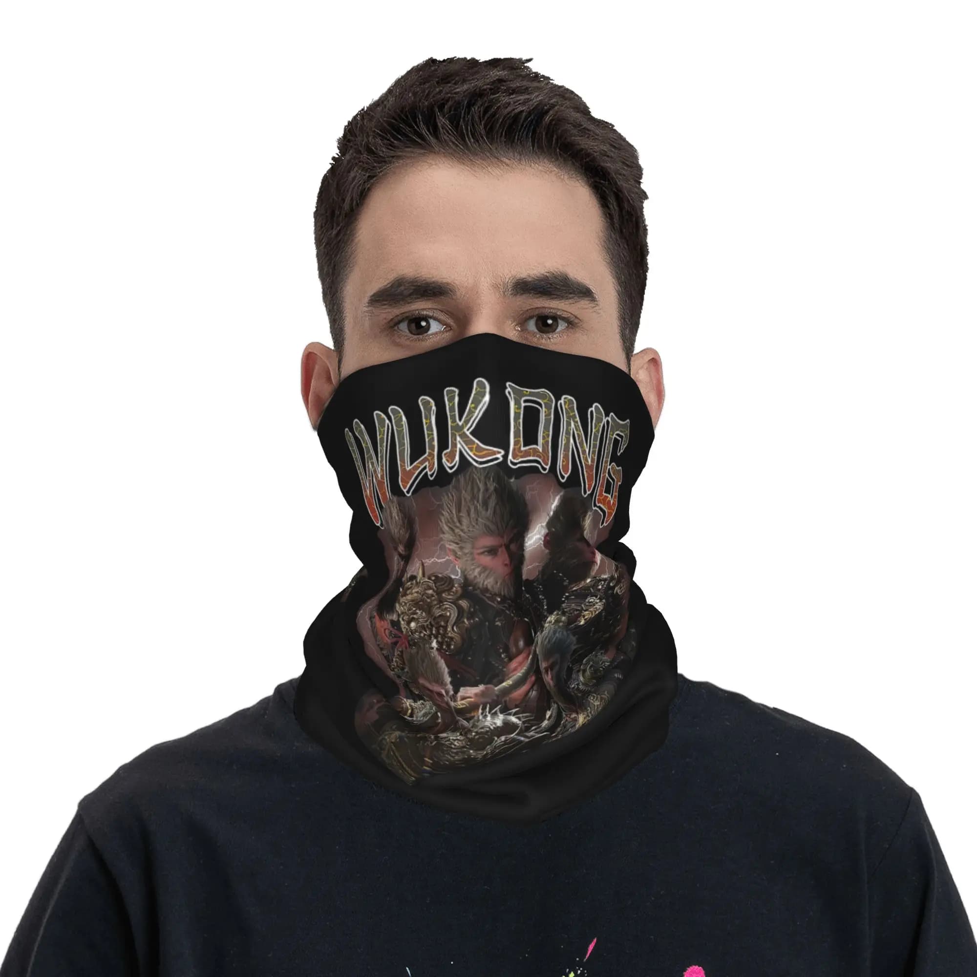 Black Myth Wukong Retro Bandana Copricollo Maschera stampata Sciarpa Maschera per il viso Riding Unisex Adulto Lavabile