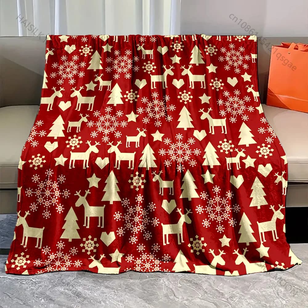 Renna, Alberi, Fiocchi di neve, Cuori. Coperta modello in flanella, morbida e calda per tutte le stagioni, campeggio all'aperto, picnic, camper