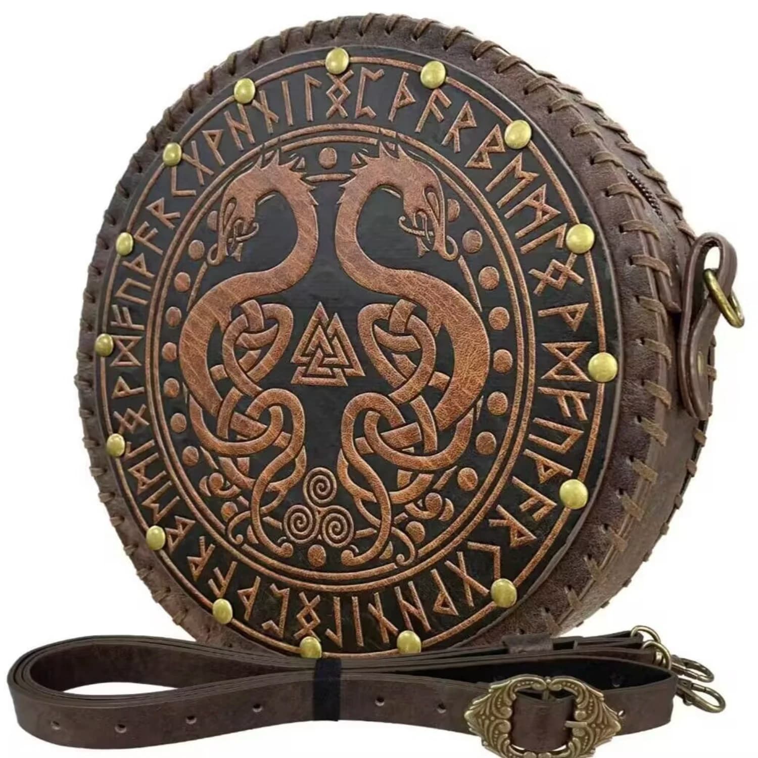 Borsa per soldi vintage medievale Accessorio per costume Uomo Donna Cintura vichinga rotonda in pelle vichinga intrecciata