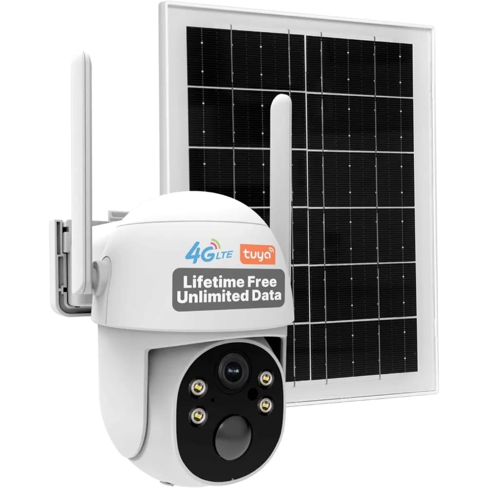 Telecamera di sicurezza solare cellulare 4G Lte, dati illimitati senza vita Sorveglianza esterna wireless 2K, visione notturna a colori, ai pi