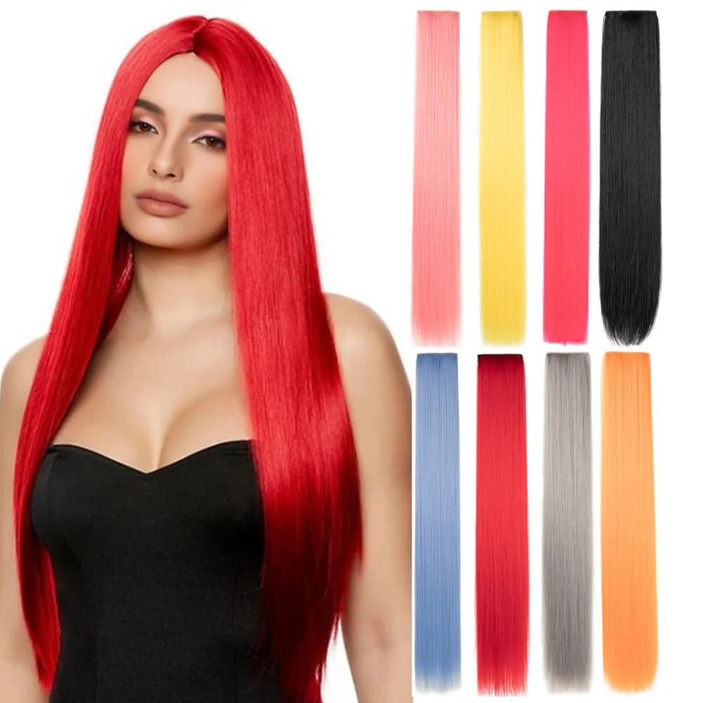 Extension per Capelli a Clip Colorate per Feste, 30 Pollici, Multicolore, Capelli Lisci Sintetici