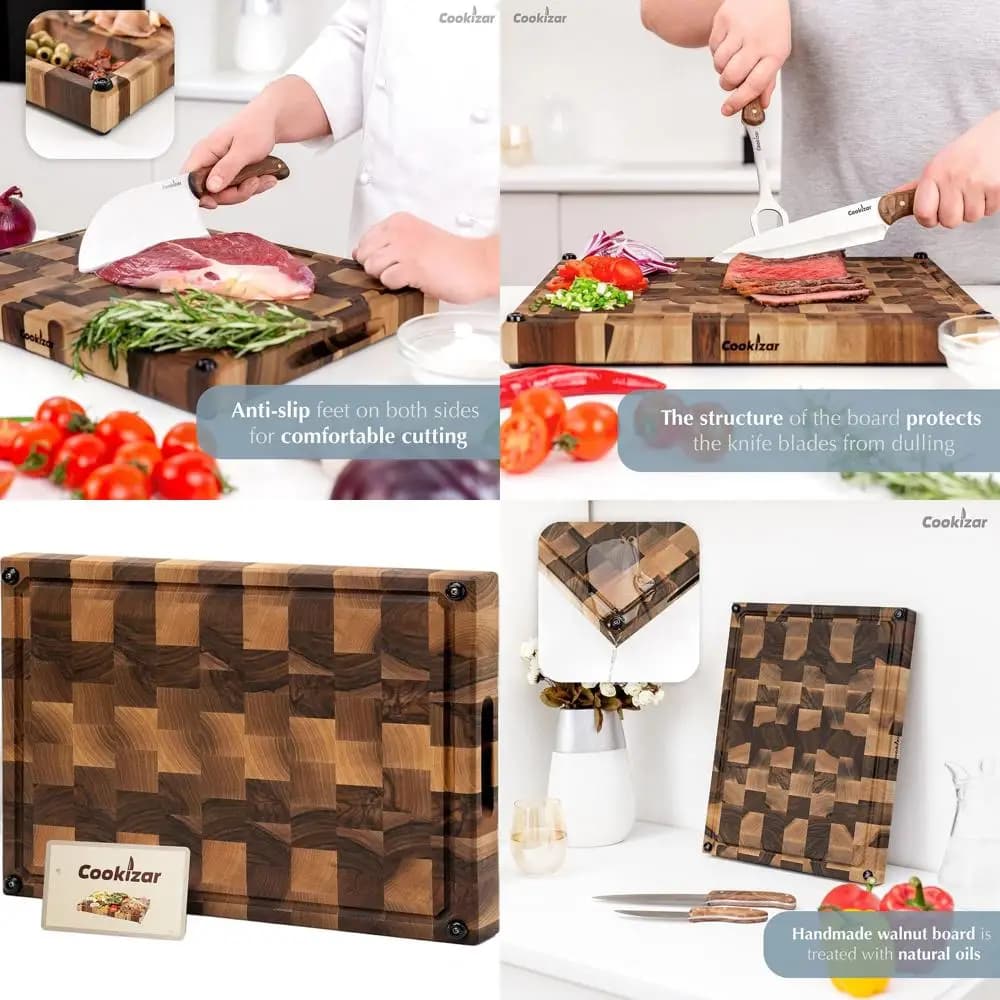 Walnut cutter with kitchen veins with juice groove - Wood meat cutter with EBC butcher block
