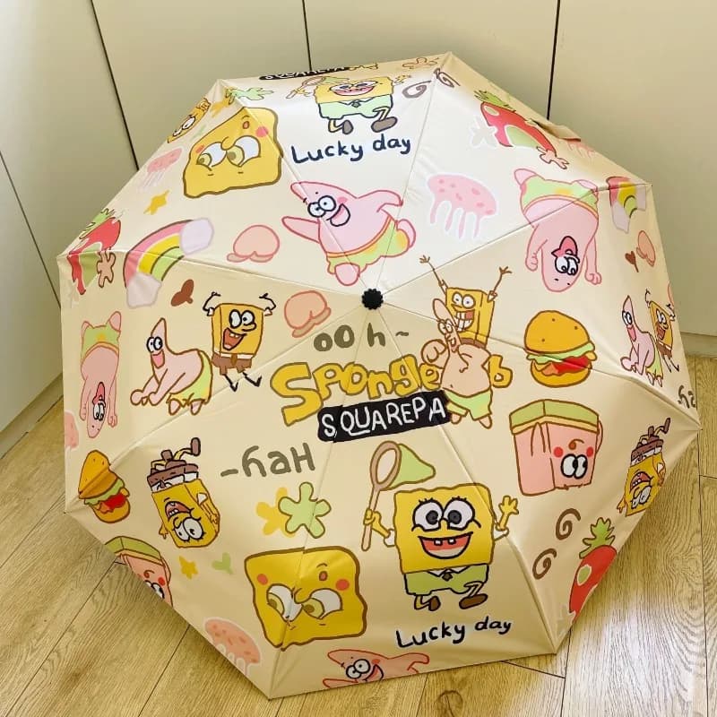 Ombrello Automatico Anime Spongebob e Patrick Star, Protezione Solare in Vinile, per Pioggia o Sole, Nuovo Design Cartoon