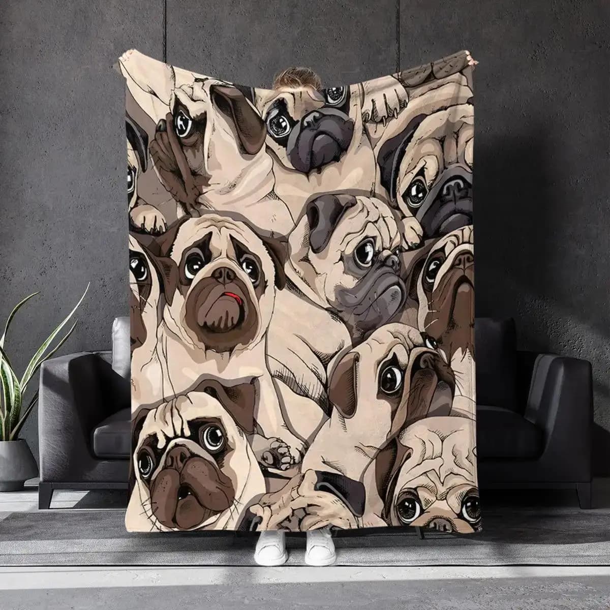 Cute Pug Dog Collage Print Flannel Blanket Soft Lightweight Throw Blanket for Sofa Bed Couch All Season Cozy Blanket