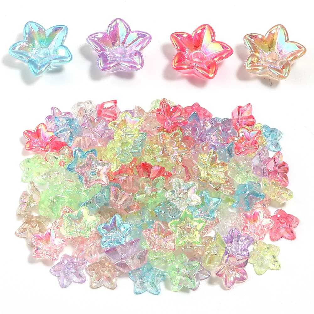 50 pezzi di perline acriliche placcate colorate a cinque petali da 11,5 mm, perline distanziatrici sfuse per la creazione di gioielli fai da te, collane, braccialetti, portachiavi