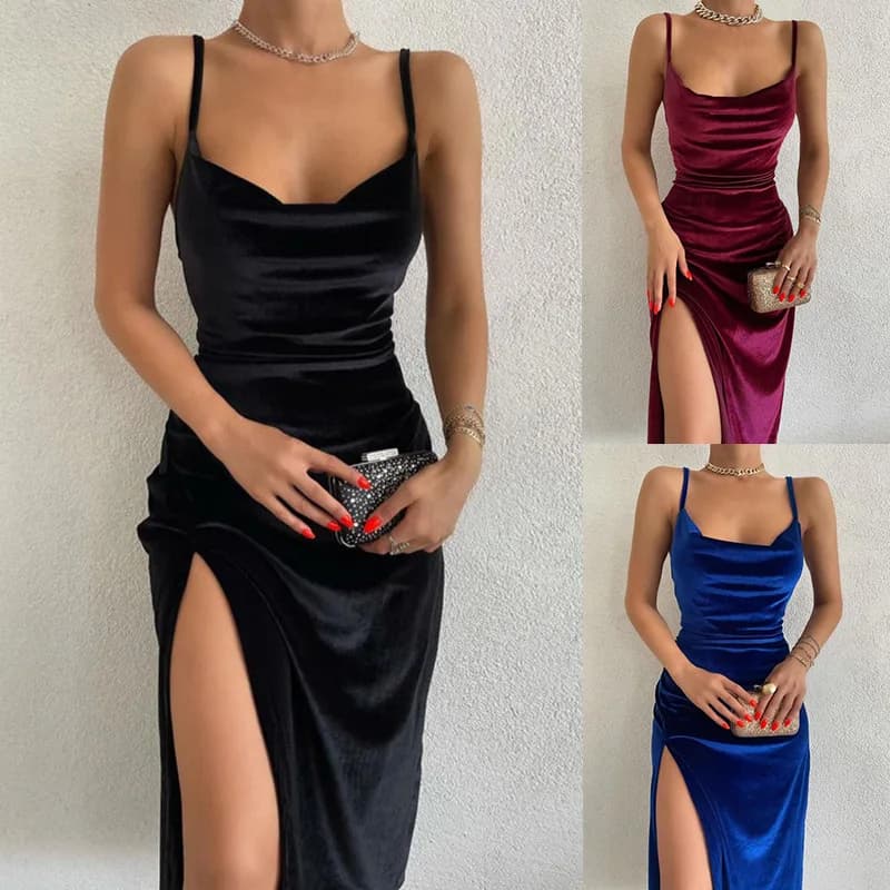 Fashionable Mid-Length Slim Fit Dress Sexy Slit Strapless Gown Elegant Knitted Polyester Bodycon Dress for Women