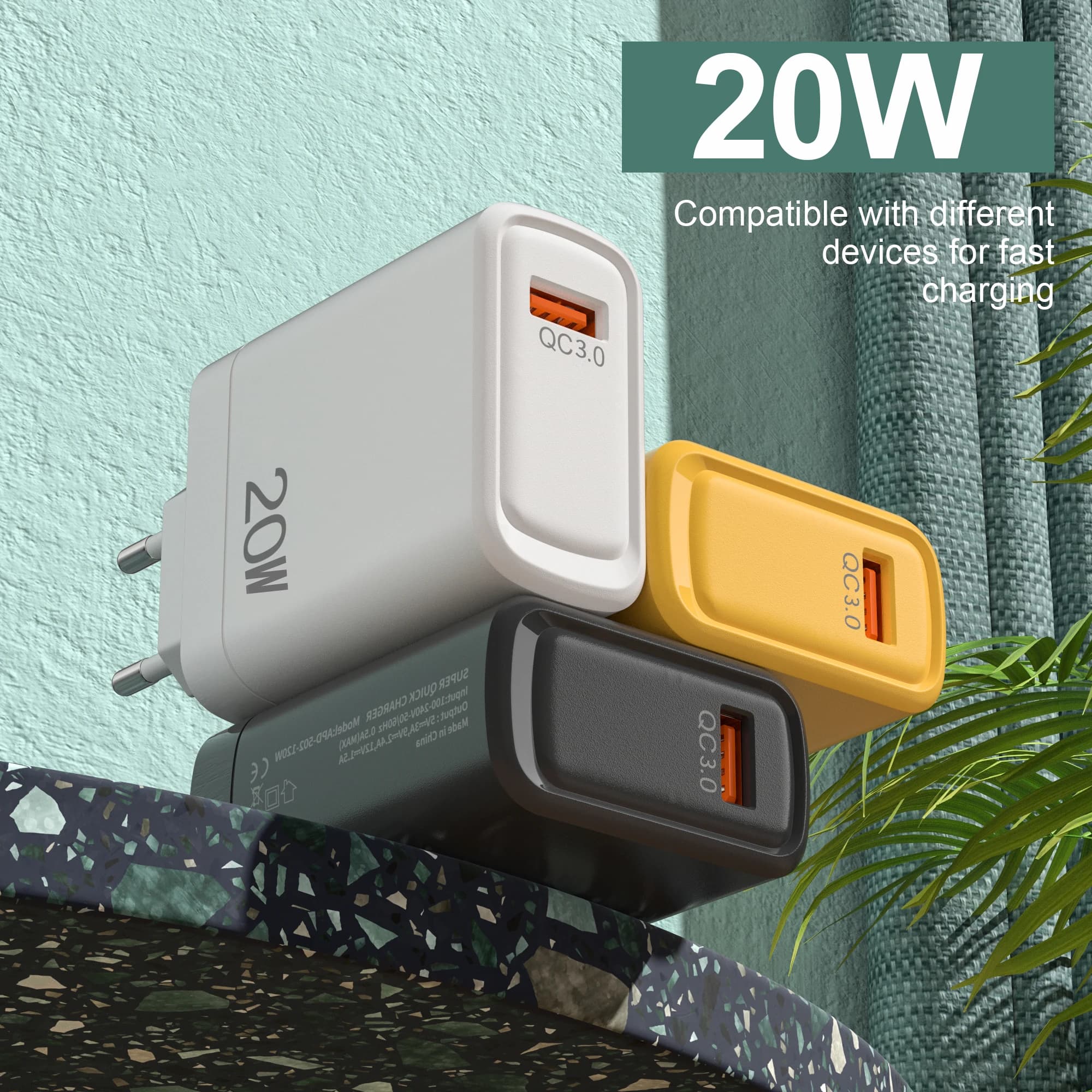 20W USB QC3.0 Charger Fast Charging Phone Chargers Travel Adapter EU/US Plug for iPhone Samsung Xiaomi Huawei Quick USB Charger