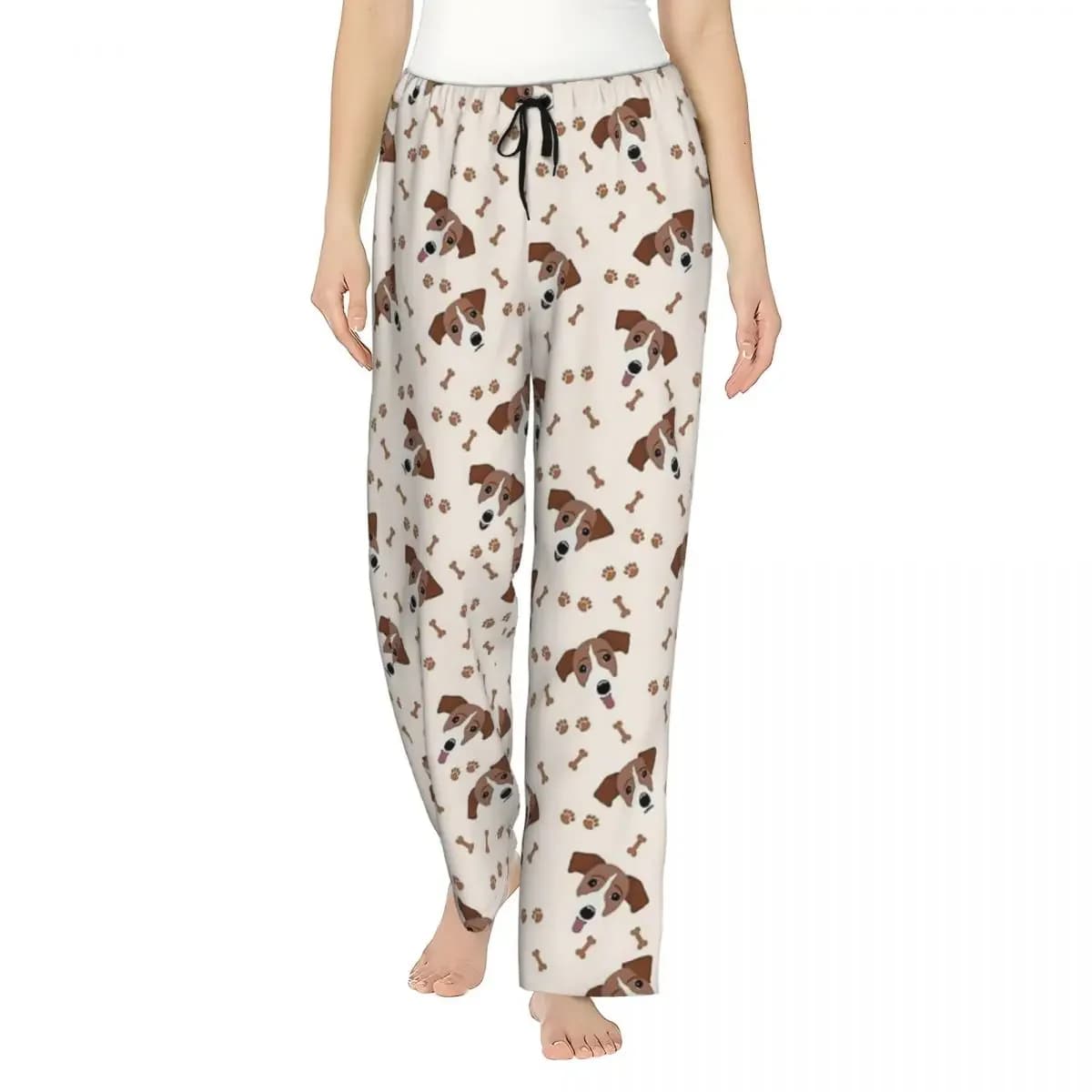 Custom Jack Russell Terrier Dog With Bones Women Pajama Pants Lounge Sleep Sleepwear Bottoms with Pockets
