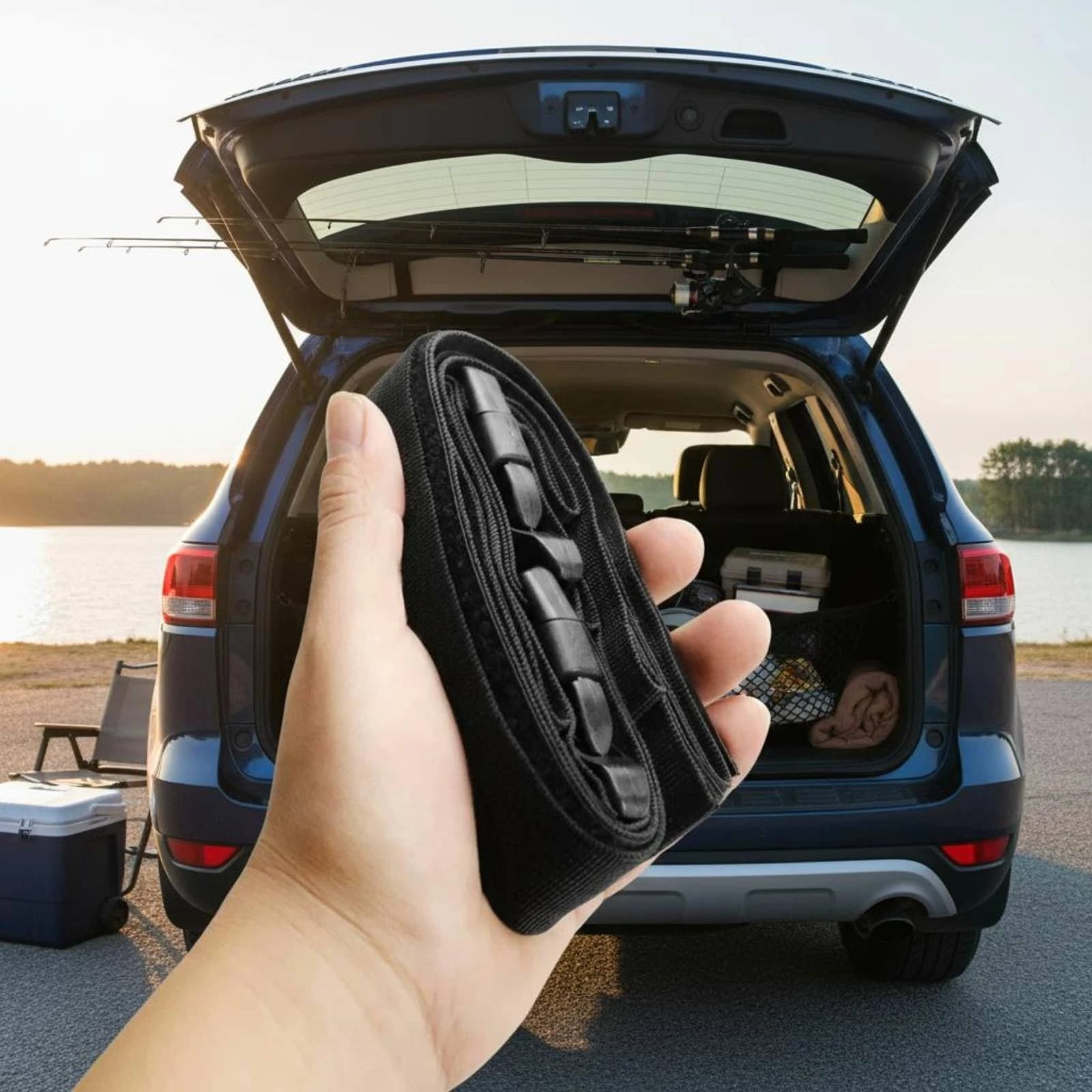 Car Ceiling Fishing Rod Rack Strong Fixation Vehicle Rod Storage Strap Fishing Pole Storage Strap Adjustable Length Portable