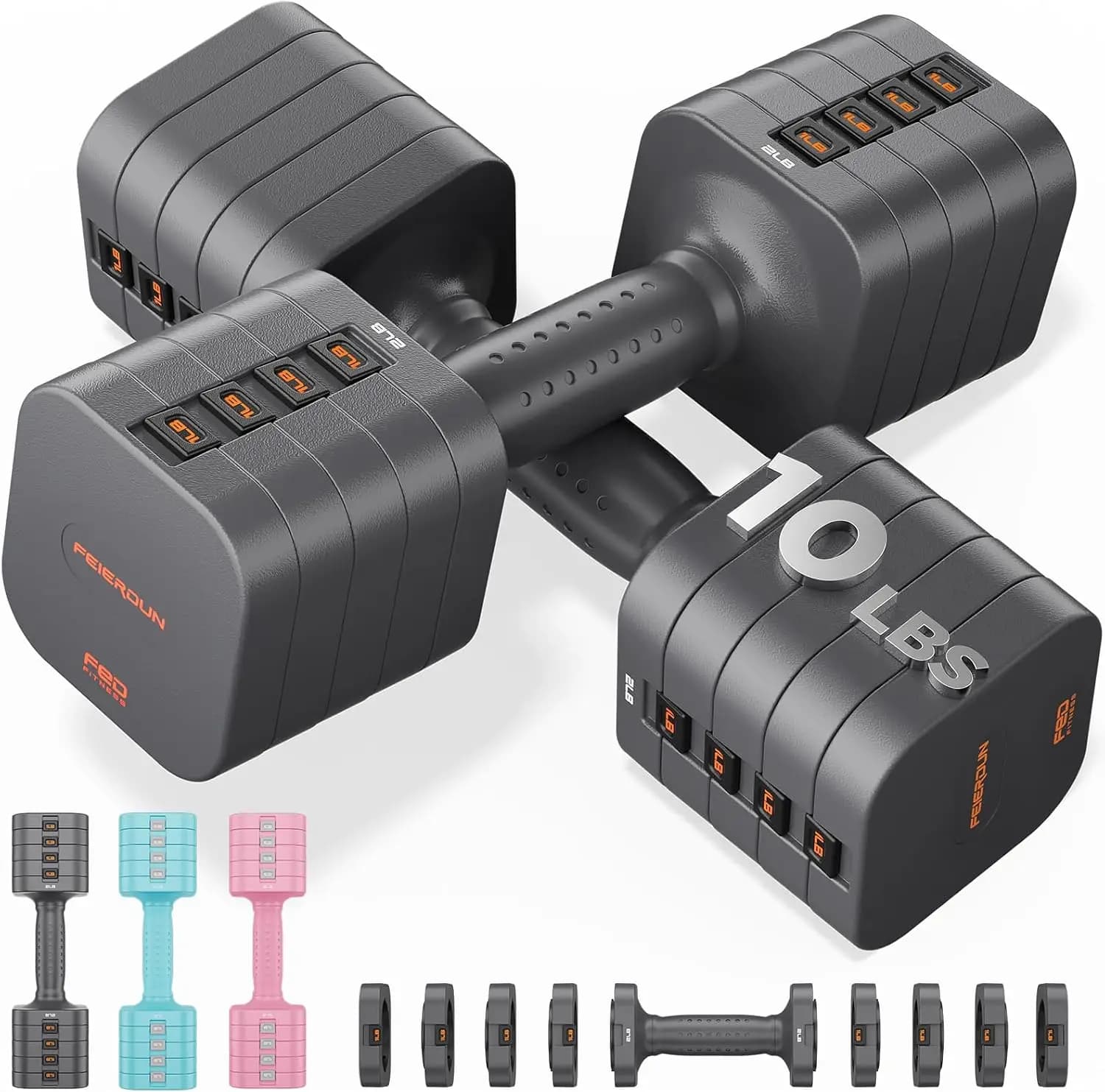 5-in-1 Adjustable Dumbbell Set, 6LB/10LB Pair Adjustable Weights for Women at Home, Dual Locking Stable Hand Weights with TPU Soft Handle, Home Gym, Rehab, Pilates, Yoga, Strength Training