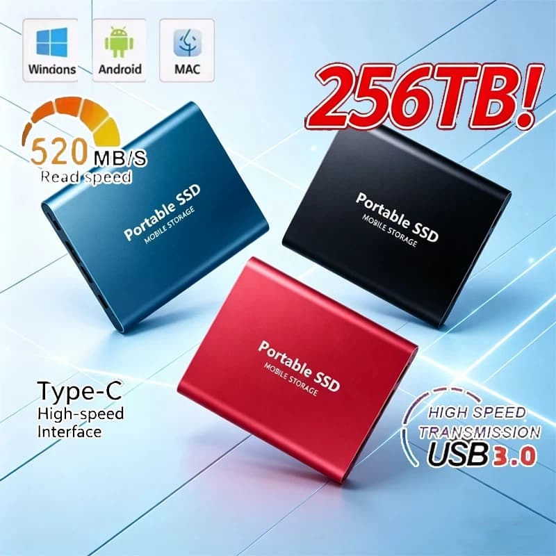 Nuovo Disco Rigido SSD ad Alta Velocità 256TB USB3.1 Portatile per PC/Laptop/Mac/Telefono, Disco a Stato Solido, Disco Rigido Esterno
