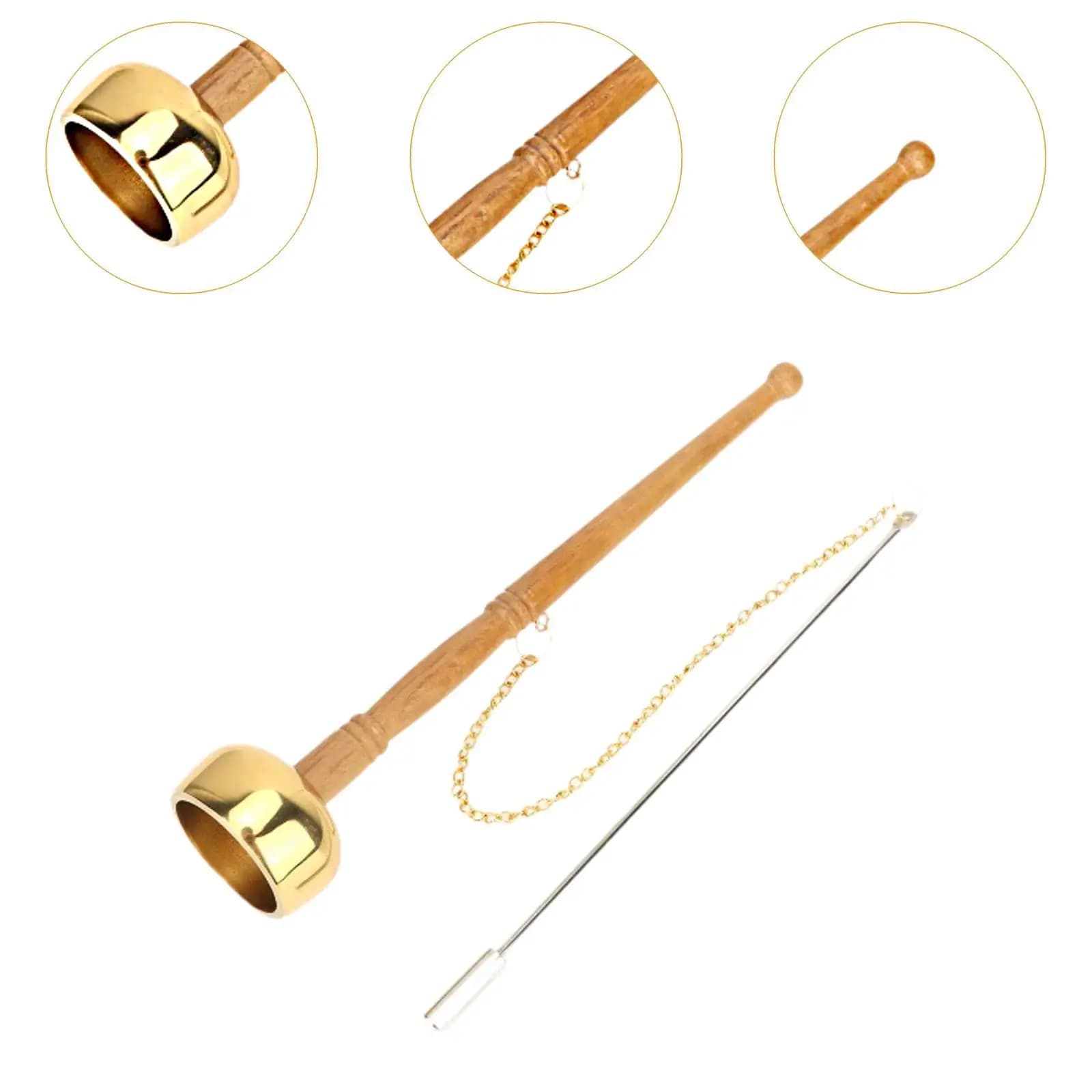 Brass Meditation Prayer Bell Wooden Handle Tibetan Bell Singing Scripture Implement for Sound Therapy Yoga