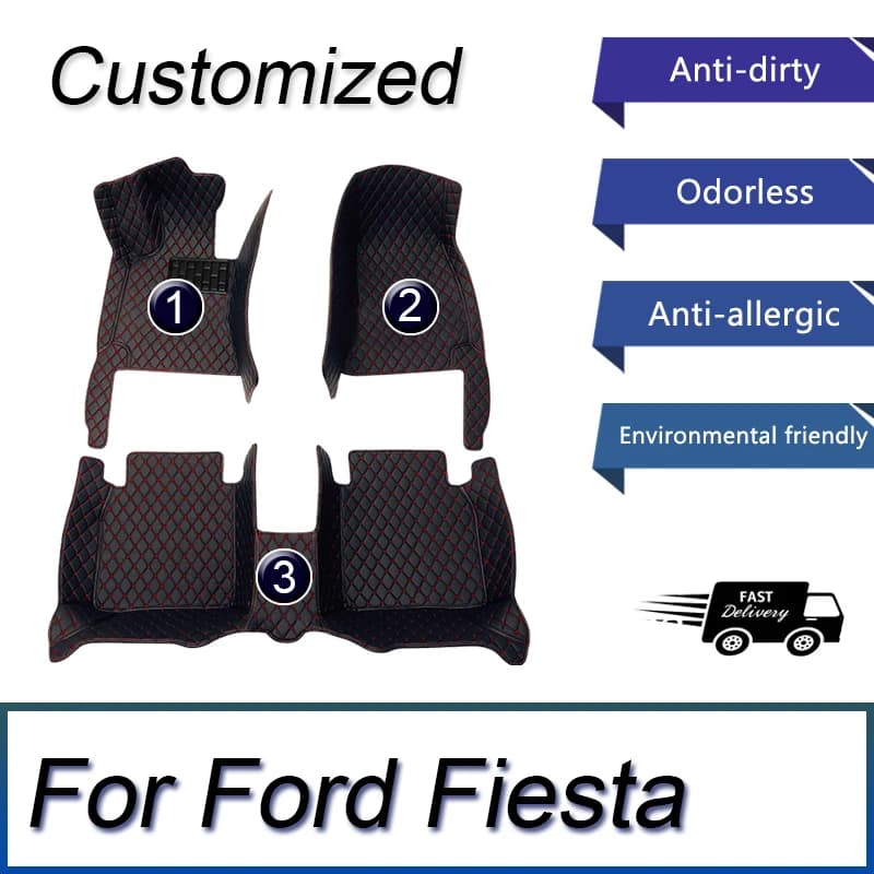 Personalized Luxury Leather Car Mat for Ford Fiesta 2009 2011 2012 2013 Car Mat Set Complete Waterproof Accessories for Women